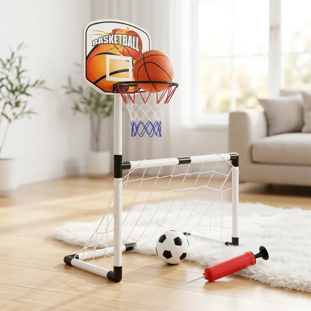 2-in-1 Kids Basketball & Football Goal Set | Indoor & Outdoor Sports Toy