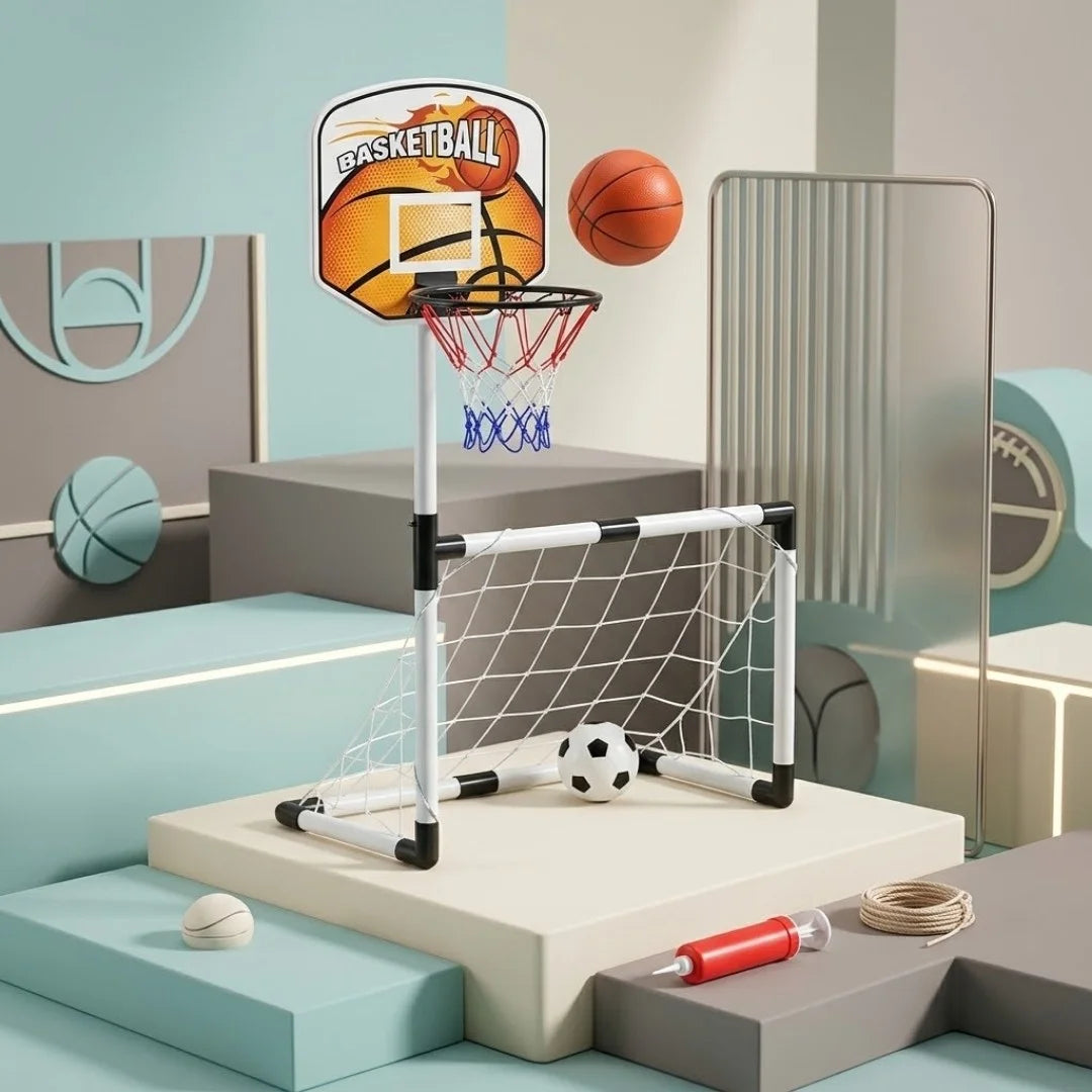 2-in-1 Kids Basketball & Football Goal Set | Indoor & Outdoor Sports Toy