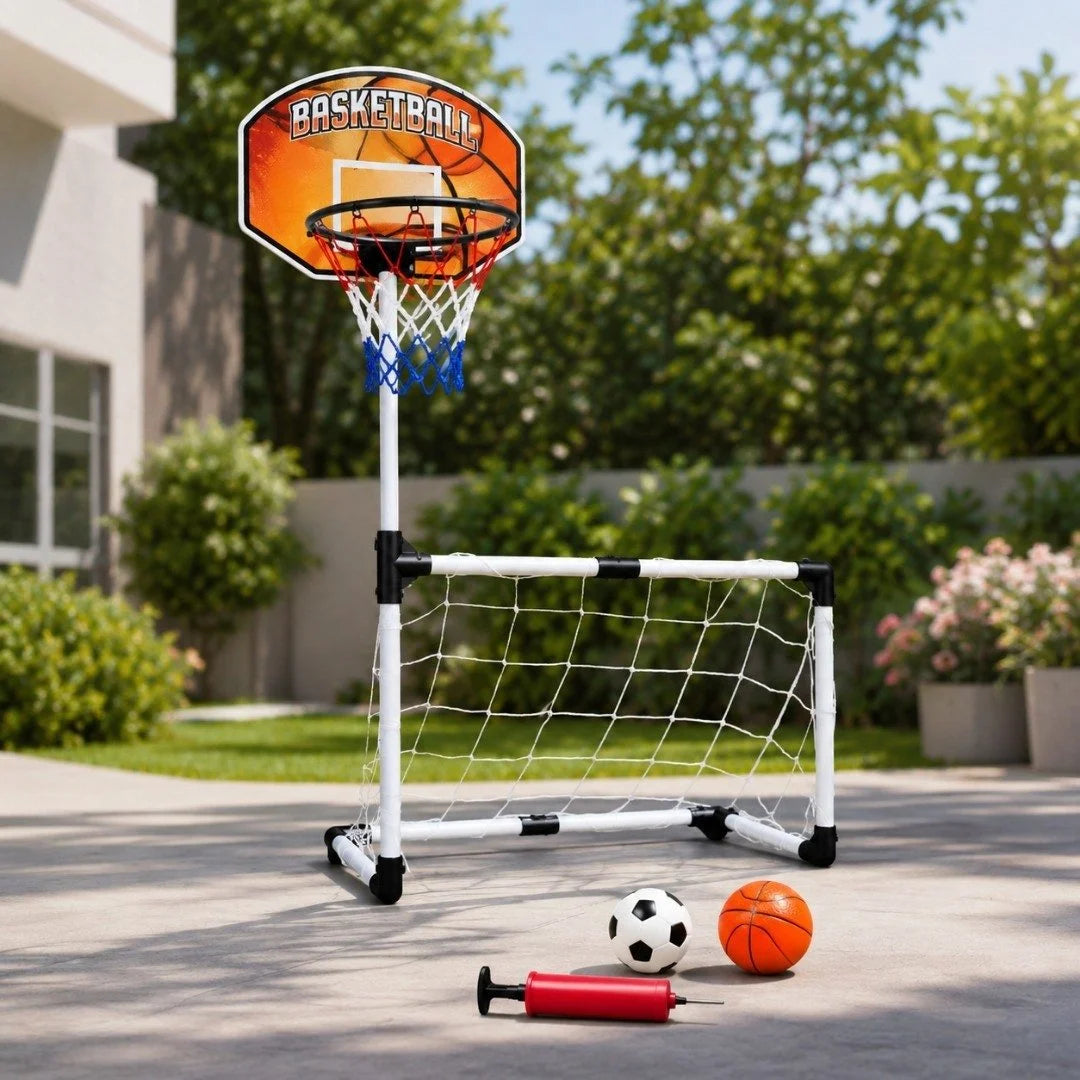 2-in-1 Kids Basketball & Football Goal Set | Indoor & Outdoor Sports Toy