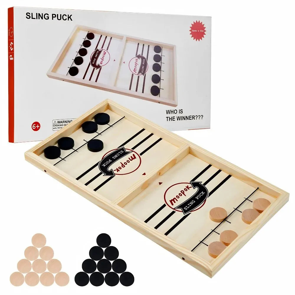 Sling Puck Wooden Hockey Game Board for Kids & Family