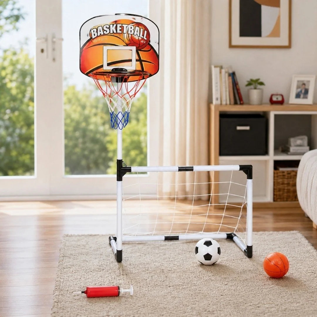 2-in-1 Kids Basketball & Football Goal Set | Indoor & Outdoor Sports Toy