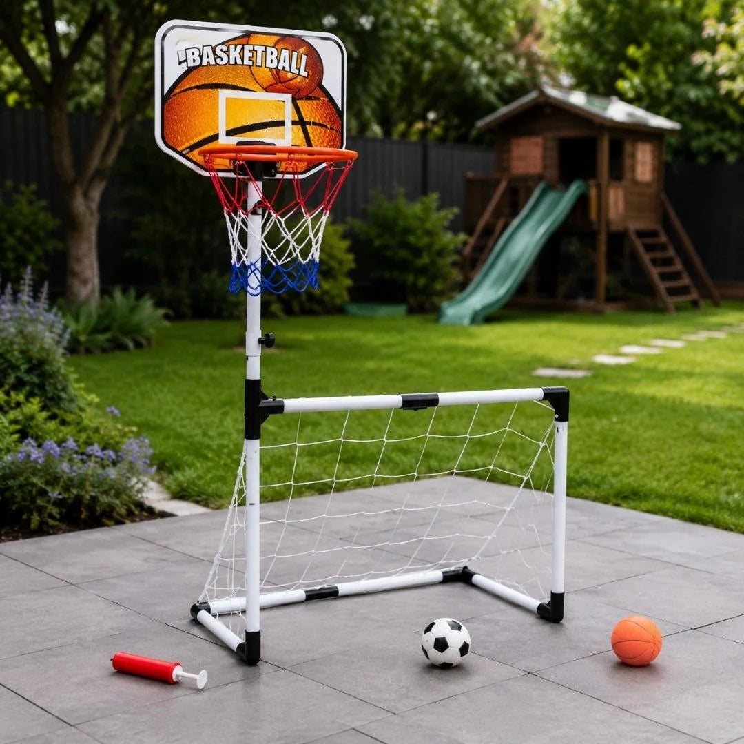 2-in-1 Kids Basketball & Football Goal Set | Indoor & Outdoor Sports Toy