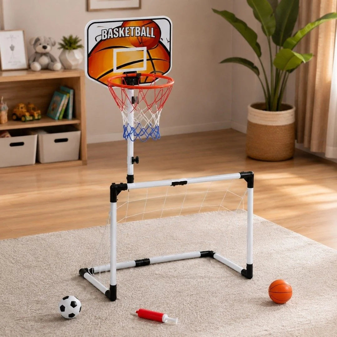 2-in-1 Kids Basketball & Football Goal Set | Indoor & Outdoor Sports Toy