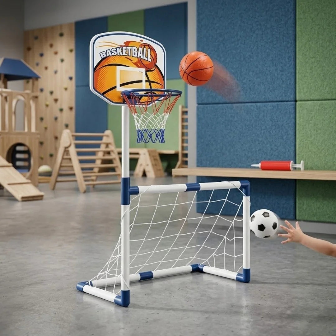 2-in-1 Kids Basketball & Football Goal Set | Indoor & Outdoor Sports Toy