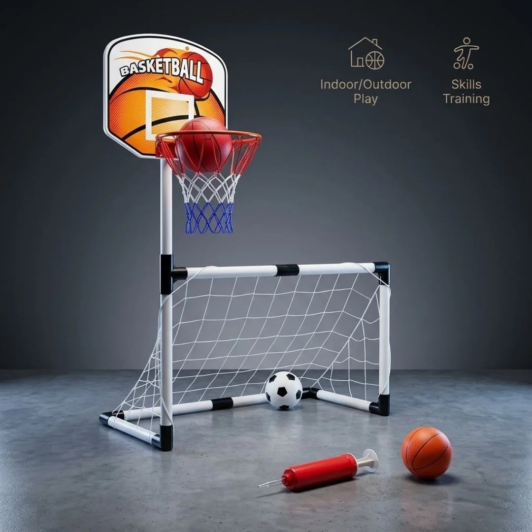 2-in-1 Kids Basketball & Football Goal Set | Indoor & Outdoor Sports Toy
