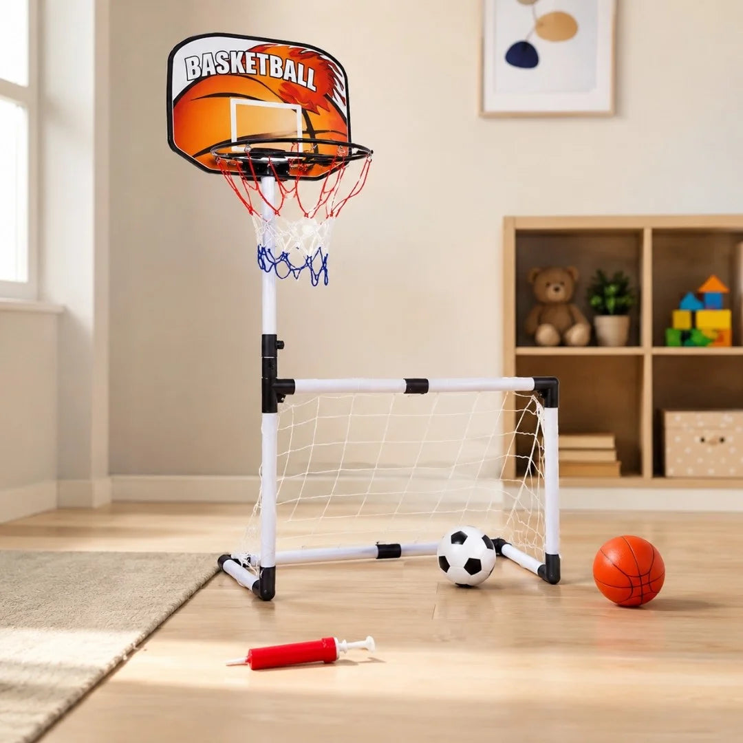 2-in-1 Kids Basketball & Football Goal Set | Indoor & Outdoor Sports Toy