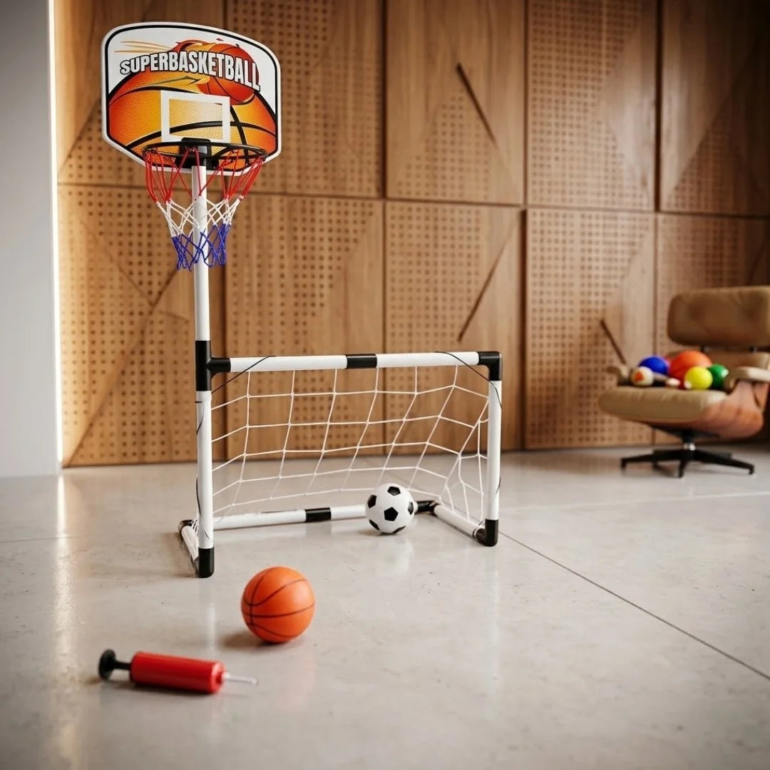 2-in-1 Kids Basketball & Football Goal Set | Indoor & Outdoor Sports Toy