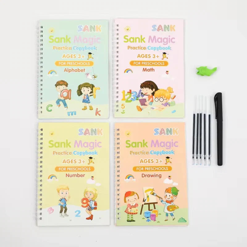 Sank Magic Practice Copybook Set – 4 Books + Magic Pen